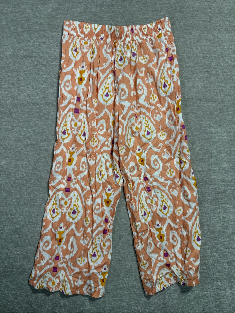 Christian Siriano Linen Rayon Wide Leg Pants Ikat Print Peach Purple Size L - Picture 3 of 10